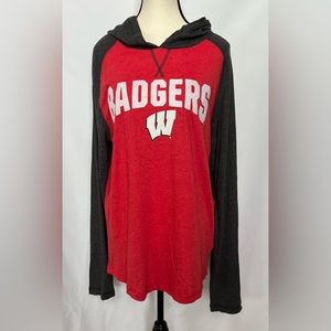 Box Seat‎ Clothing Co. Wisconsin Badger Hooded Jersey Shirt - Red/Grey - Size L